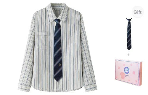 Tokyo Season Shirts Women's Haze Blue Loose Fit Stripes Shirts - Comes With Ties