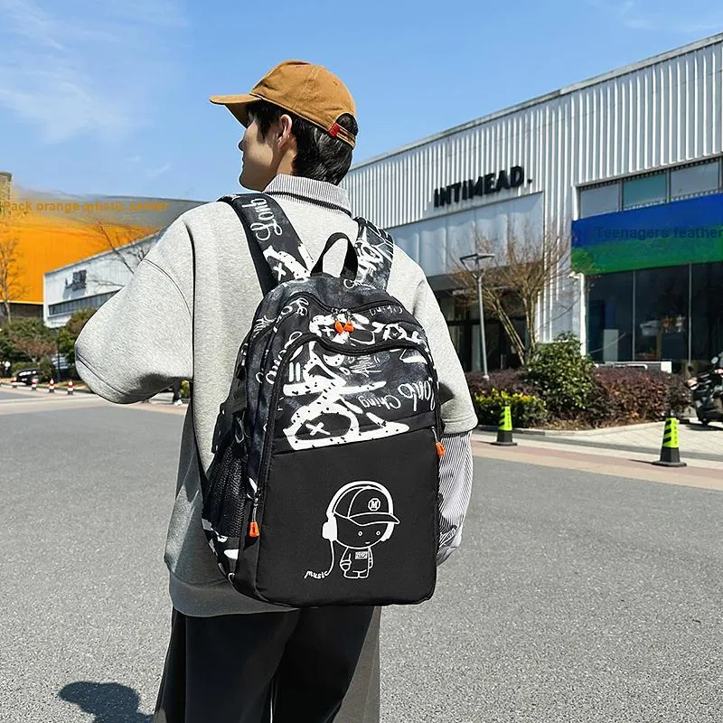 BRABOSTON Nylon Backpack Regular Unisex Pure Black/White/Blue/Black-18