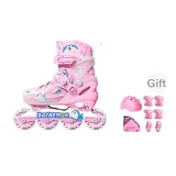 [Upgraded Double Buckle]Pink+Backpack+Helmet Protective Gear 7-Piece Set