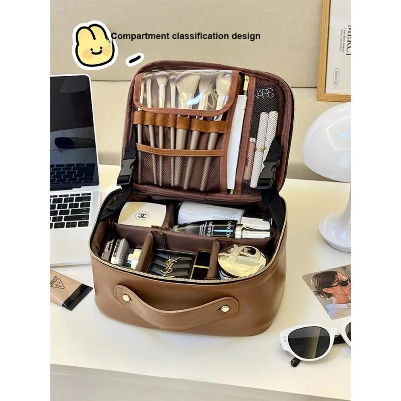 Gentle Welcome Premium Leather Portable Large Capacity Divided Storage Bag Make up Tools 1 Pc-2