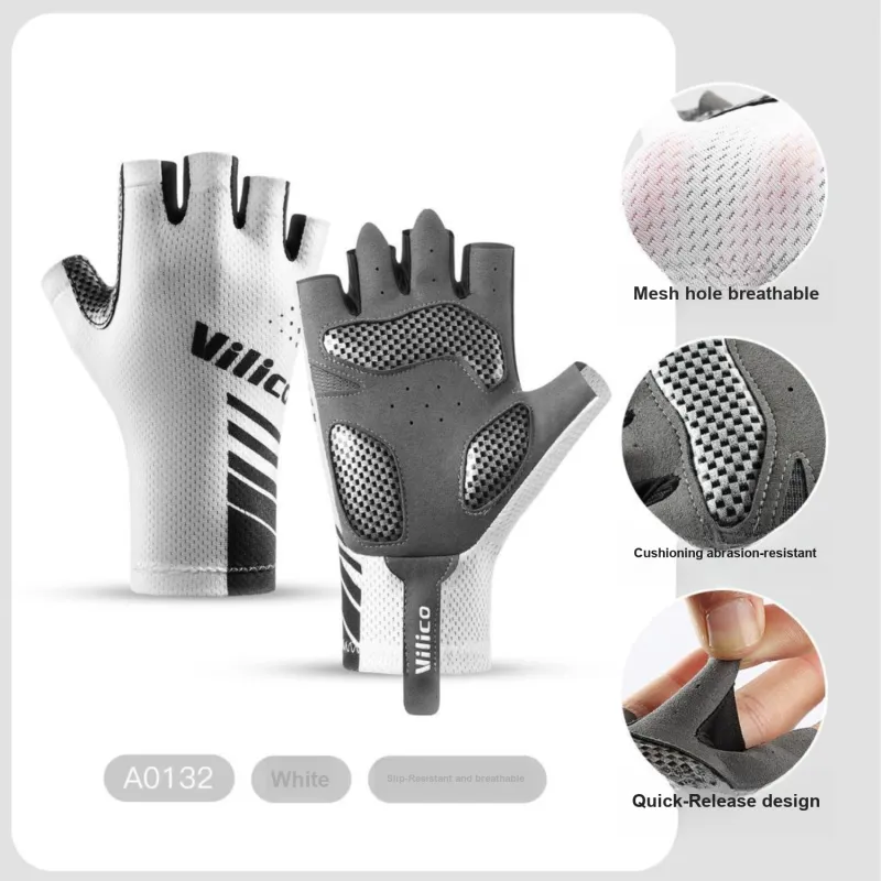 YIBUDA Cycling Gear Half Finger Gloves Unisex Elastane, Microfiber, Cushioning Pad, Mesh Hole Fabric White-1