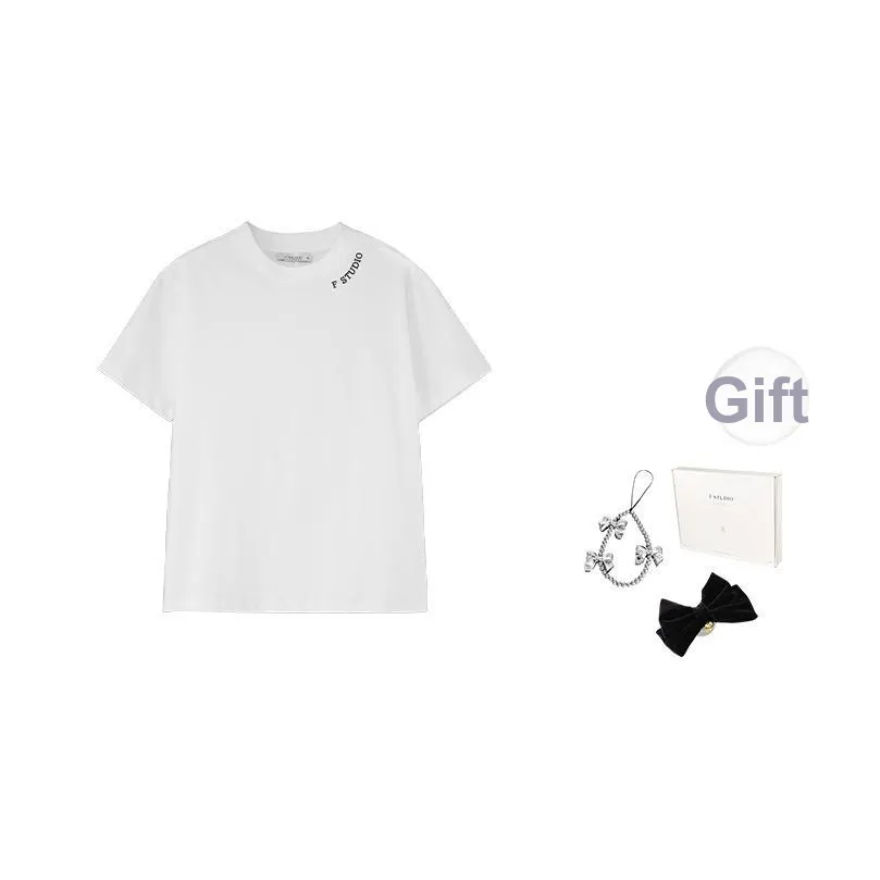 Fstudio Лето Petite Однотонный Минималистский стиль Круглый вырез Повседневный Короткий рукав T-рубашки Женские