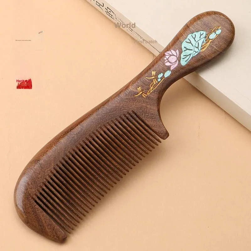 XIBI Black Gold Sandalwood Painted With Gold Comb Smooth Scalp-2