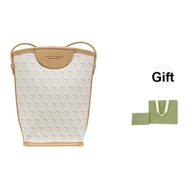 VANESSA HOGAN Монограмма PVC Ведрообразные сумки Сумки через плечо Сумка через плечо Маленькая Женская Молочно-чайная