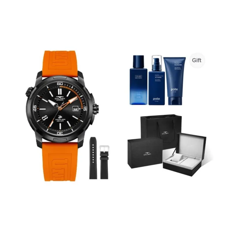 GOLGEN Auger Collection Automatic Mechanical Movement Silicone Strap Watch Men's Watches Black Dial-5