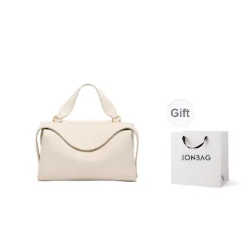 JONBAG Cow Leather Pandora Bag Boston Bag One Shoulder Handbags Medium Size Women's Black White Honey Brown