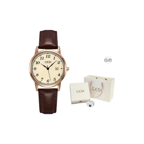 GEDI Кварцевый механизм кожаный ремешок женские часы циферблат цвета кофе