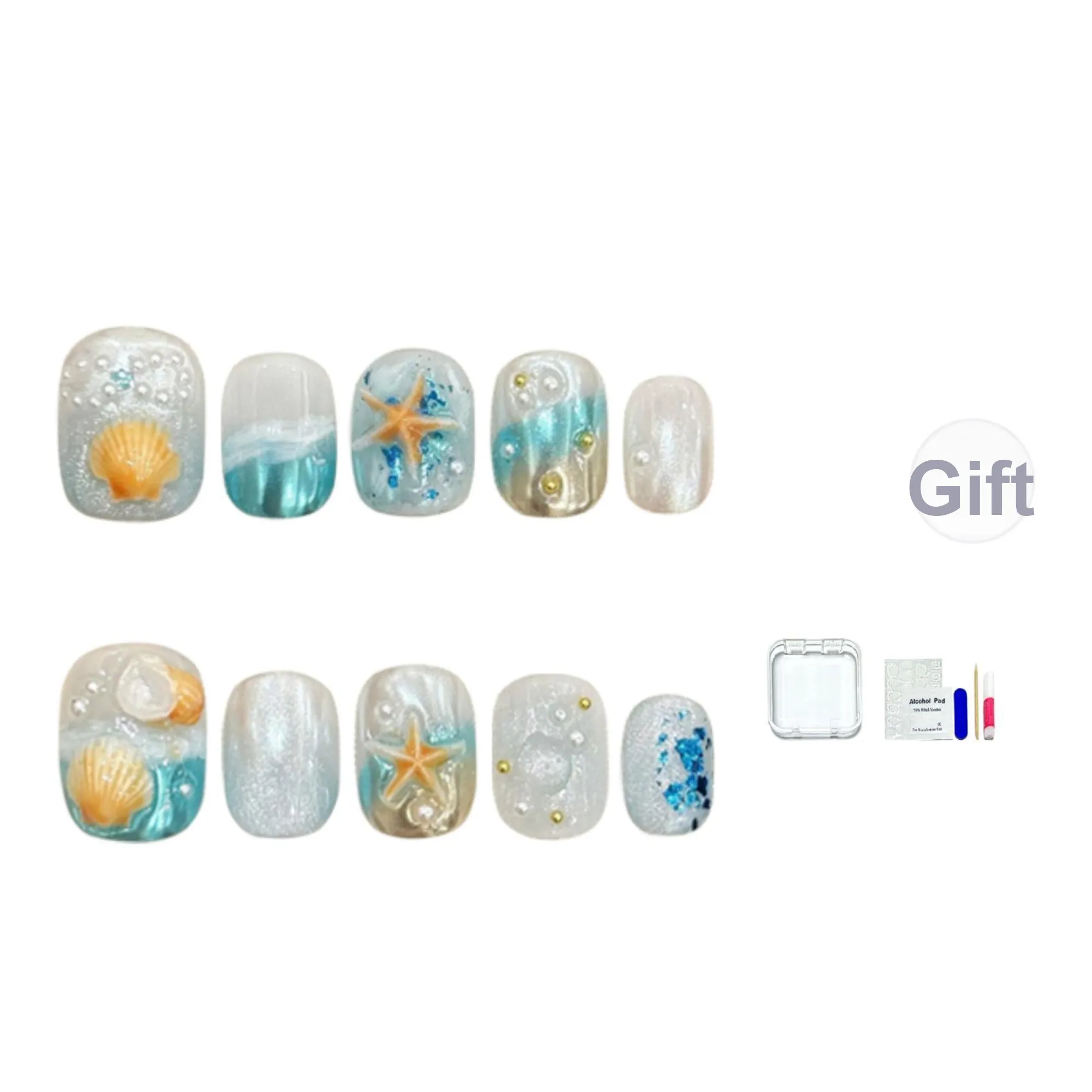 JINGCHANXUE [Морское побережье Whispers] Романтический Остров False Nail Короткий Круглый Лето Градиентный Стиль Instagram 12mm