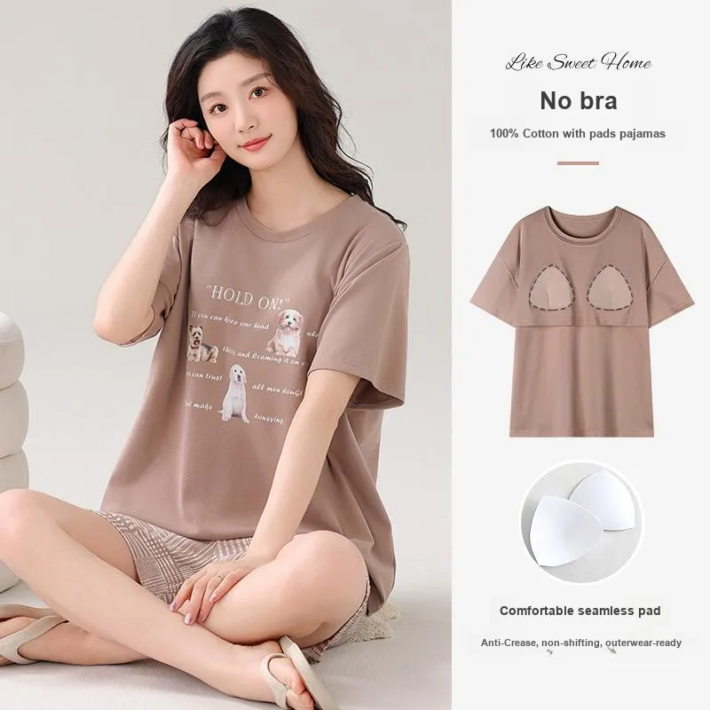 NOME Summer Pajamas, Short Sleeved Shorts Women's Two Piece Set-3