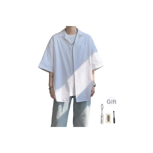 Японский стиль винтаж лен рабочая одежда охлаждающий лето короткий рукав рубашка унисекс