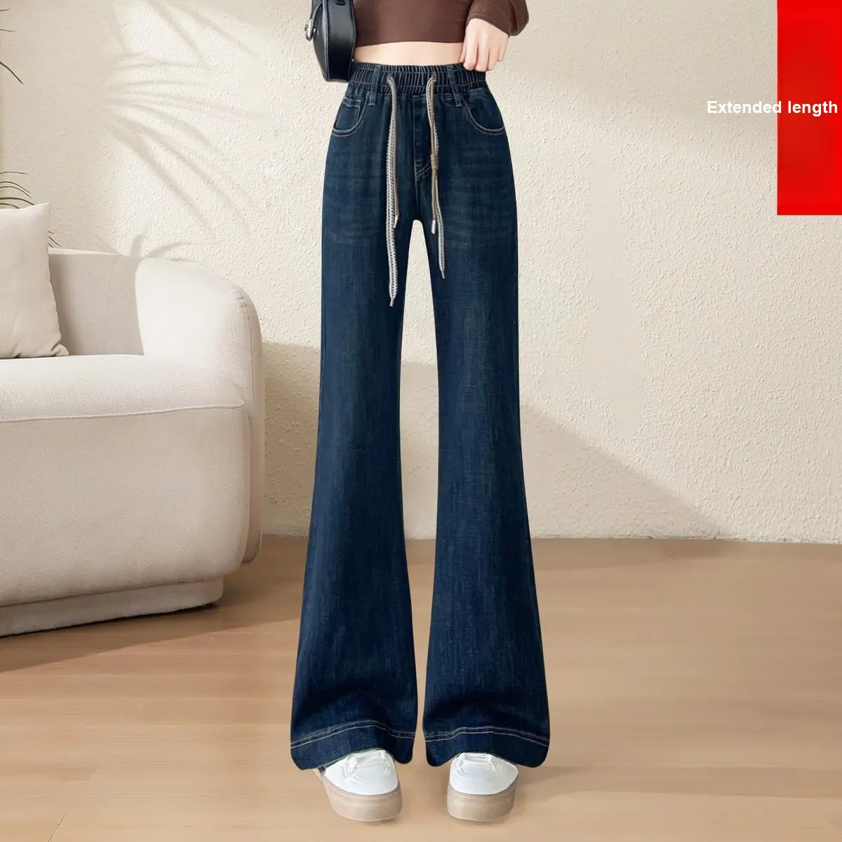 SUOYU 2025 Fall Джинсы Женские Винтаж HIGH RISE Свободный крой Расклешенные штаны