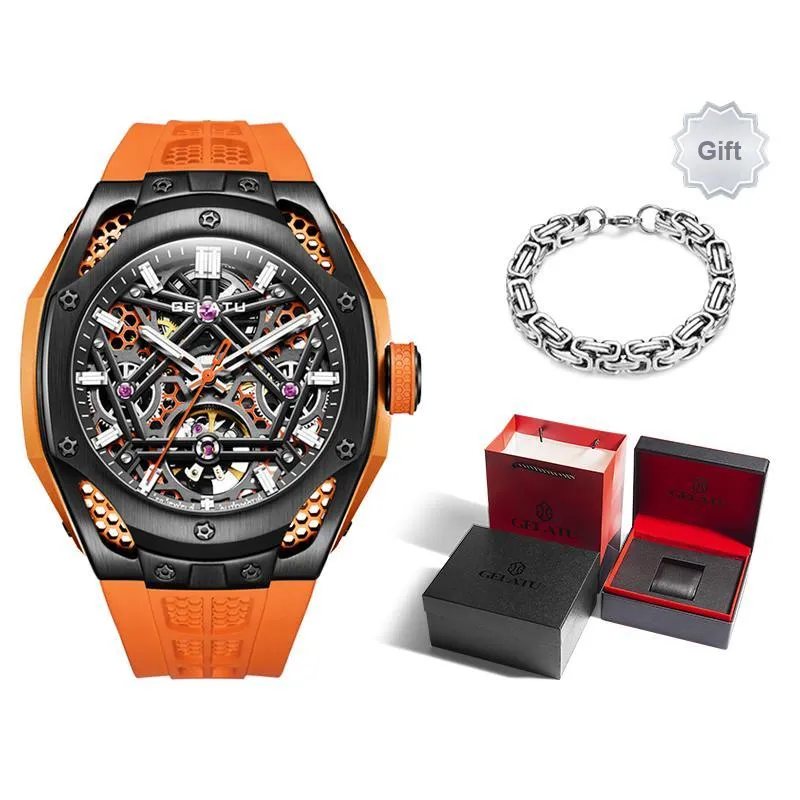 GELATU Automatic Mechanical Movement Silicone Strap Watch Men's Watches Black Dial-0