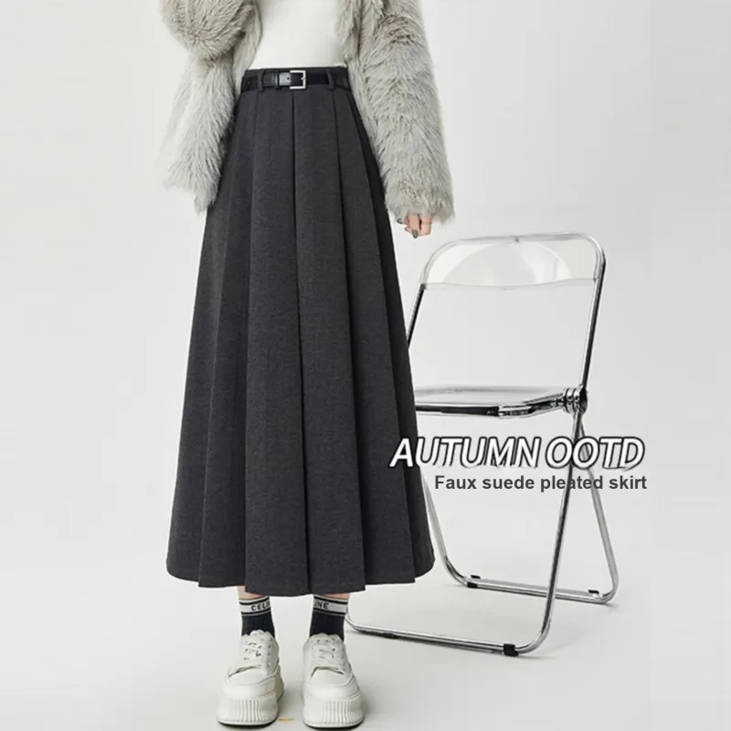 Wbwq Casual Long Skirt Women's Dark Gray-6