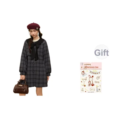 ZIHAN Синий Серый Клетка Женское Пальто