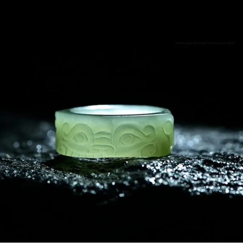 MY WORLD BEGINS AND ENDS WITH YOU Hetian Jade Rings Pale Greenish White Jade Unisex-8