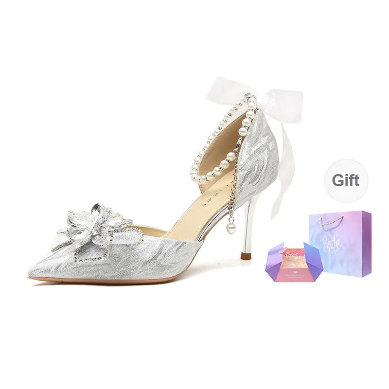 Ainer-cat Slim Heel High Heels 8cm Women's Silver-6