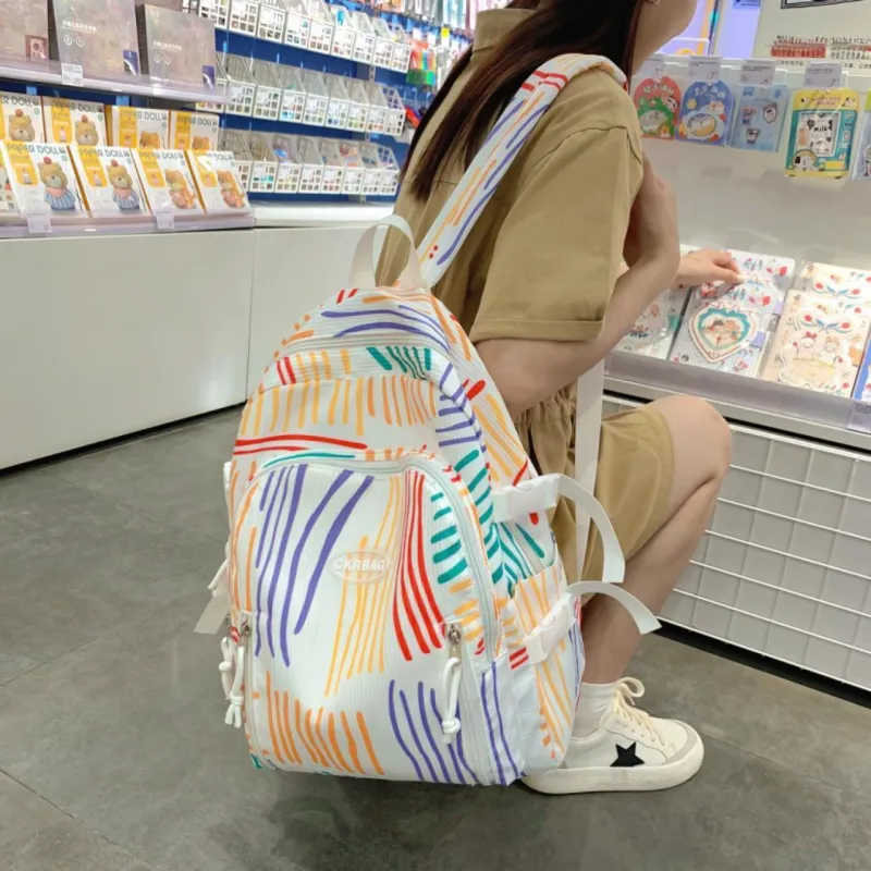URBAN FOREST Nylon Backpack Unisex Ivory/Light Yellow/Pink-2