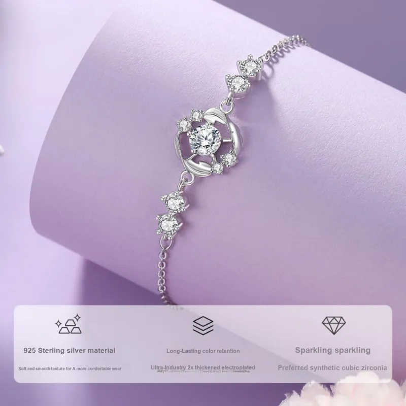 WINY 925 Sterling Silver, Synthetic Cubic Zirconia Bracelets Women's Silver-2