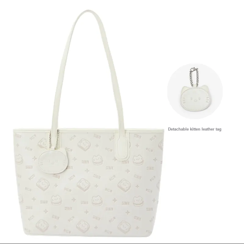 SEM/R Kitten Sketch PU Tote Bag, Shopping Bag, Shoulder Bag Large Size Women's Multicolor-6