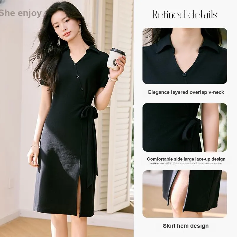 She Enjoys Short-Sleeved Dresses Women's Black-1
