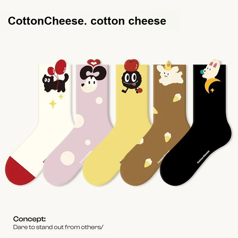COTTON CHEESE Mid Calf Socks Unisex 5 Pack-2