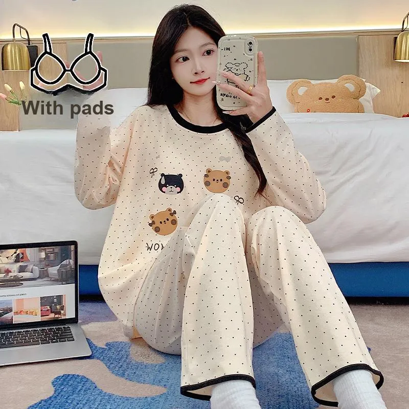 BONAS Pajama Set Women's Polka Dot Bear-4