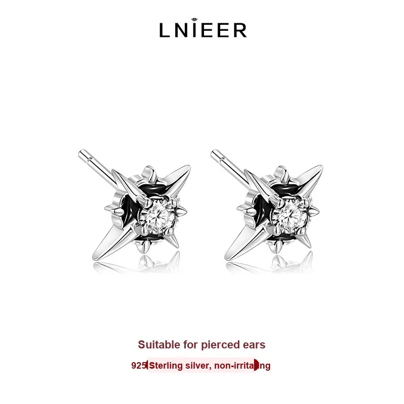 LNIEER S925 Silver Stud Earrings Men's-22