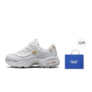 Skechers D'LITES 1.0 Cushioned Slip Resistant Breathable Low Top Chunky Sneakers Women's White Gold