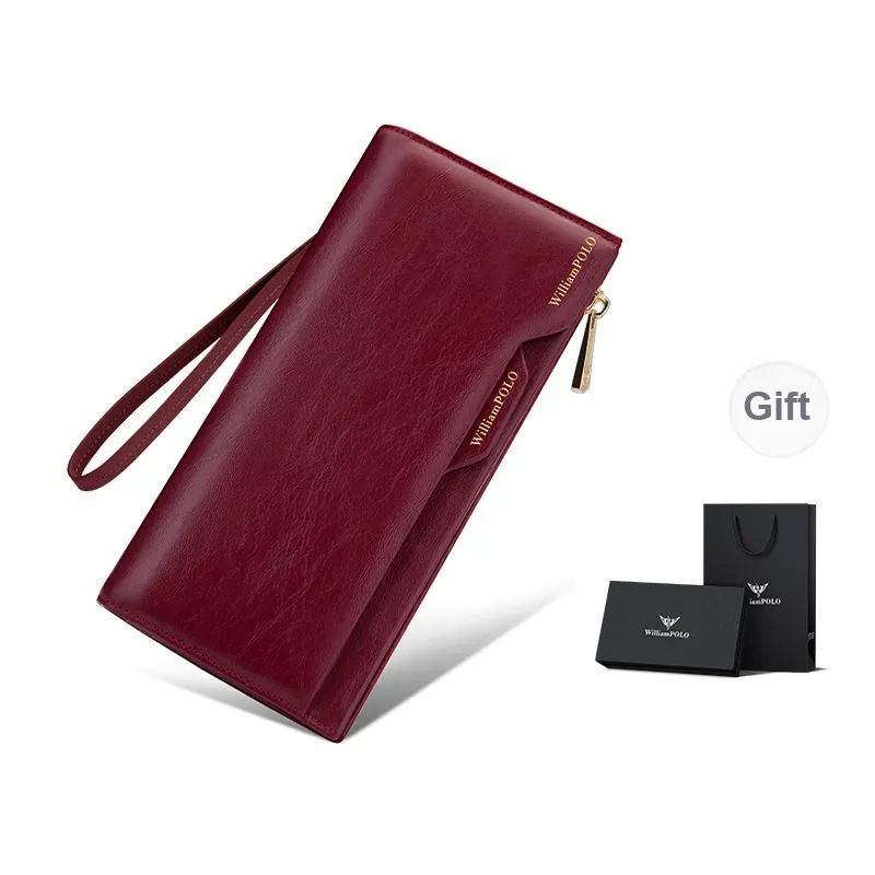 WilliamPOLO Cow Leather Cell Phone Pouch Wallet Regular Women's White/Red/Black/Gray-5