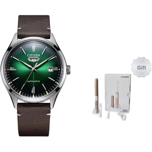 CITIZEN Mechanical Movement Cowhide Strap Watch Men's Watch Green Dial
