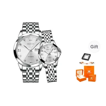 OLEVS Mechanical Movement Stainless Steel Watchband Watch Unisex White Dial
