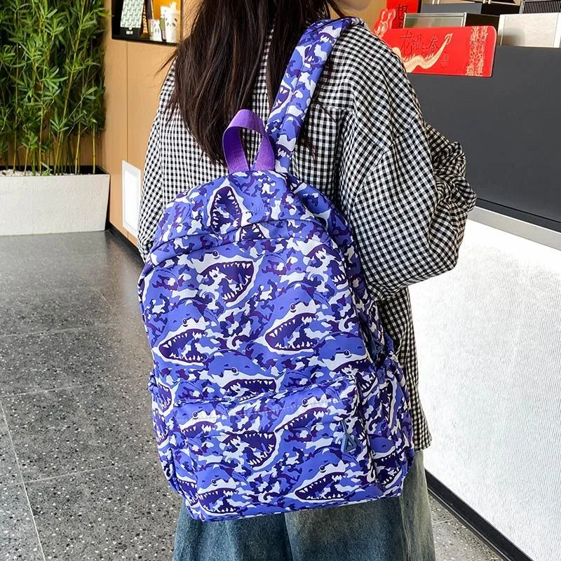 BUBM Nylon Backpack Regular Unisex Sky Blue/Navy Blue/Gray/Purple/Green-19