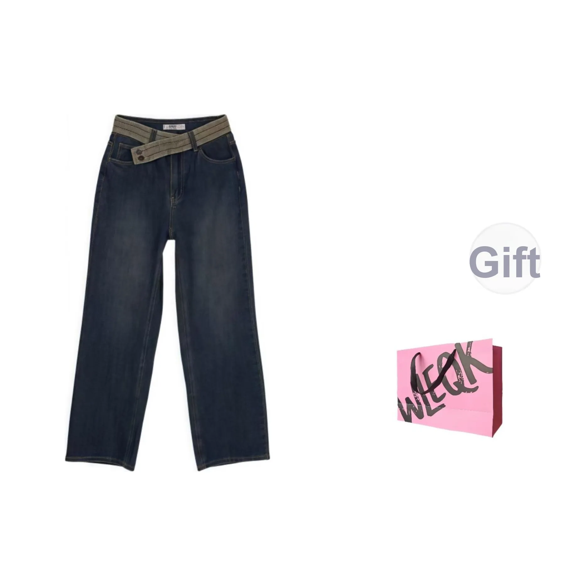 WLEQK Waist Blue Gray Women's Jeans WLEQK Талия Синий Серый Женские Джинсы