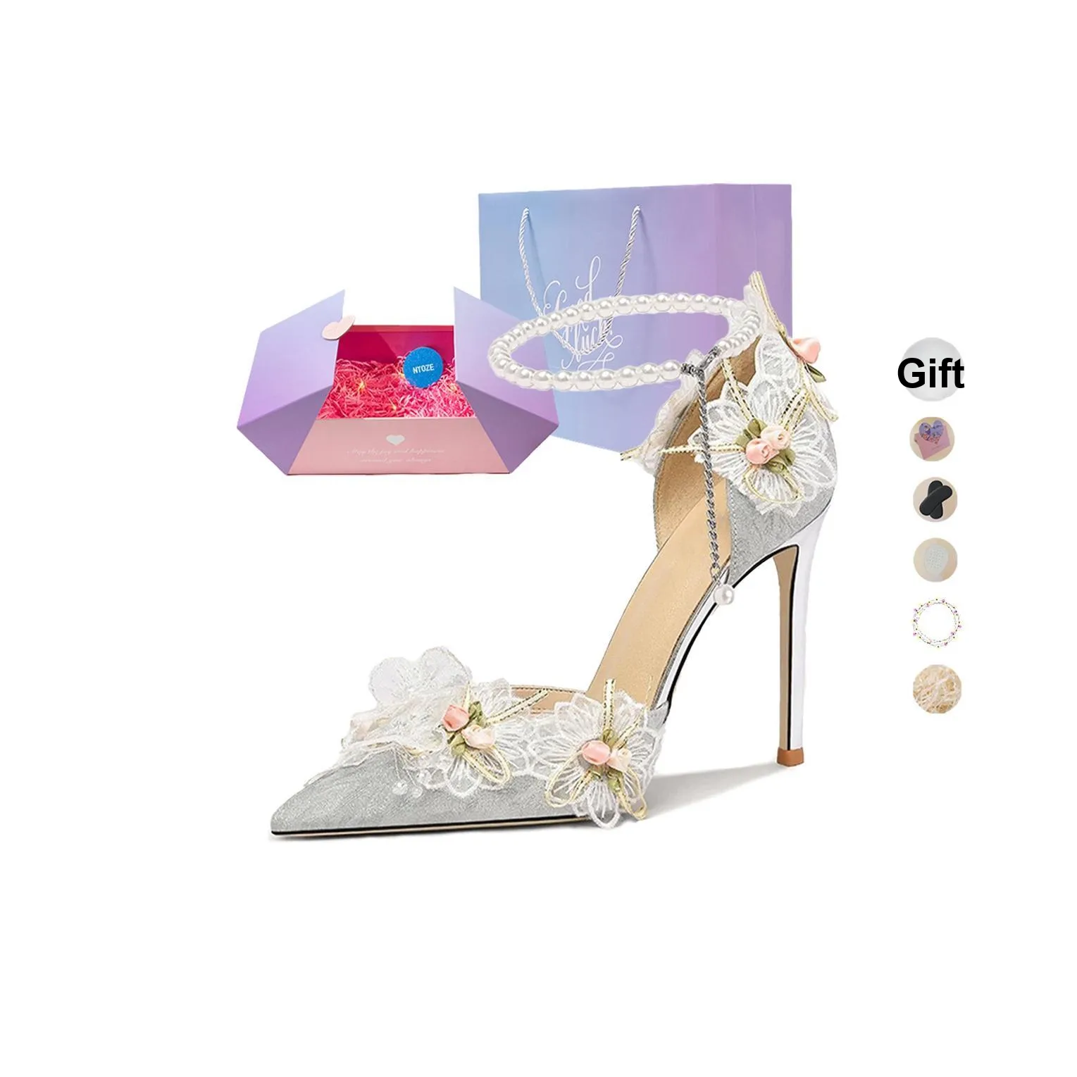 NTOZE Узкий каблук Высокие каблуки Женские Серебряные