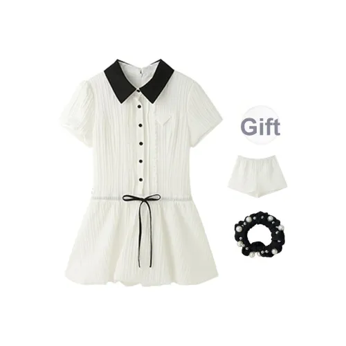 Белый + Anti Exposure Шорты + Резинка для волос, С подарками Женские Короткие Платья с рукавами