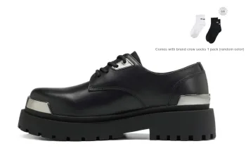 PCLP Cow Leather Round Tip Metal Plate Fashion Casual Derby Shoes Unisex Black