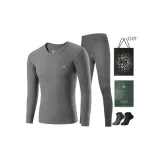 V-Neck Clothing Sets (Dark Gray) 100% cotton Antibacterial/Includes 2 Packs of Cotton Socks+Shopping Bag