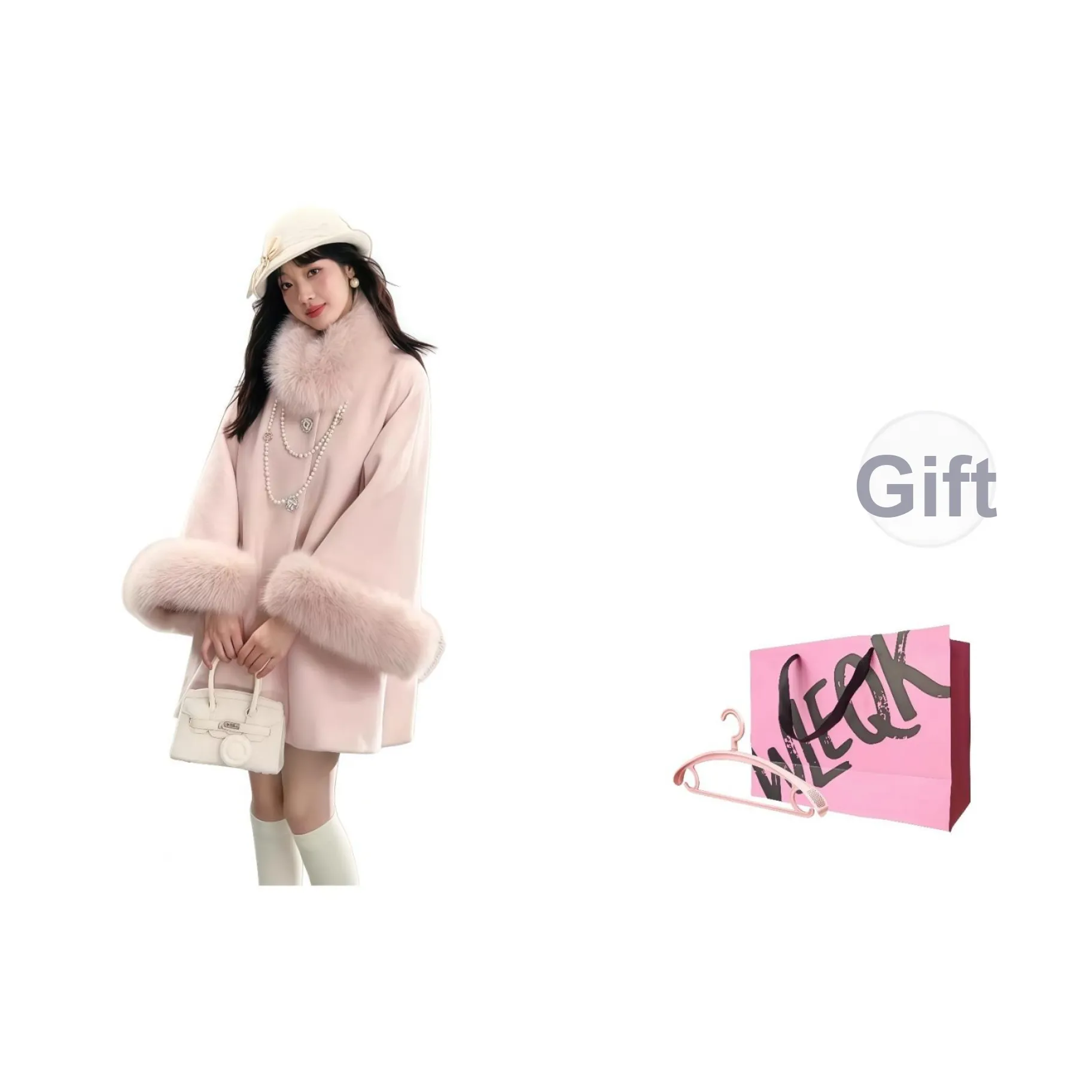 WLEQK Розовое Женское Пальто