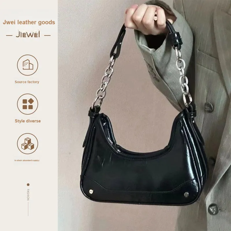 Worm's Home PU Underarm Shoulder Bag Women's Black/Silver-1