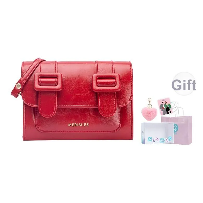 MERIMIES Масляный воск Текстура Почтовая сумка Сумка через плечо Женская сумка Женская Вишнево-красный