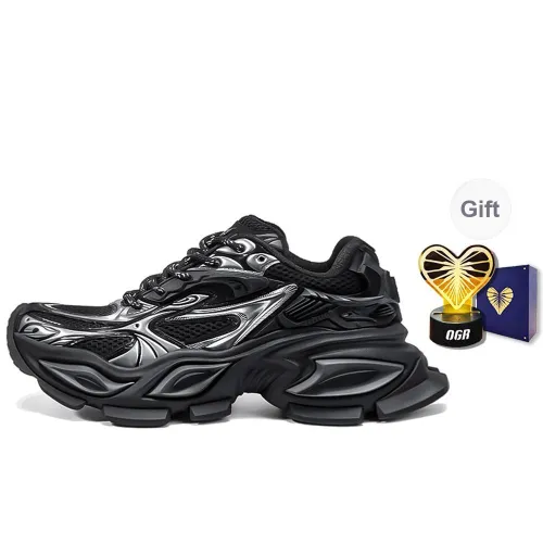 OGR Chunky Sneakers Unisex Low Top Black Silver