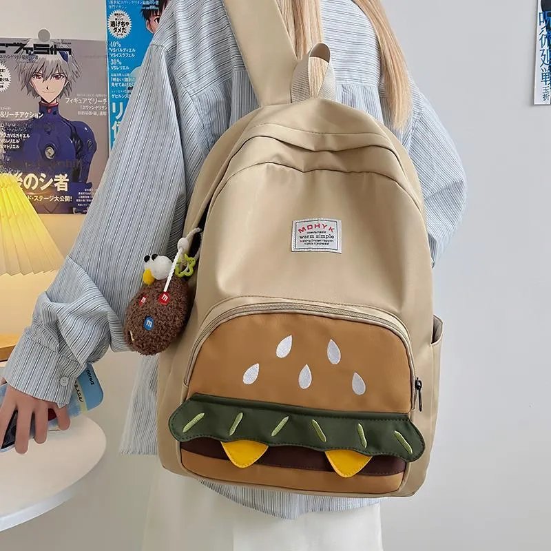Deli Bear Nylon Backpack Unisex Yellow/White/Brown/Khaki-15