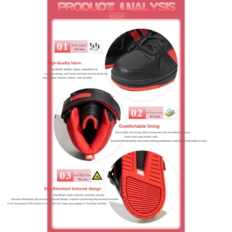 Adidas Neo Postmove Mid Abrasion Resistant Support Moisture Wicking Mid Top Skateboard Shoes Black Red Kids'-1