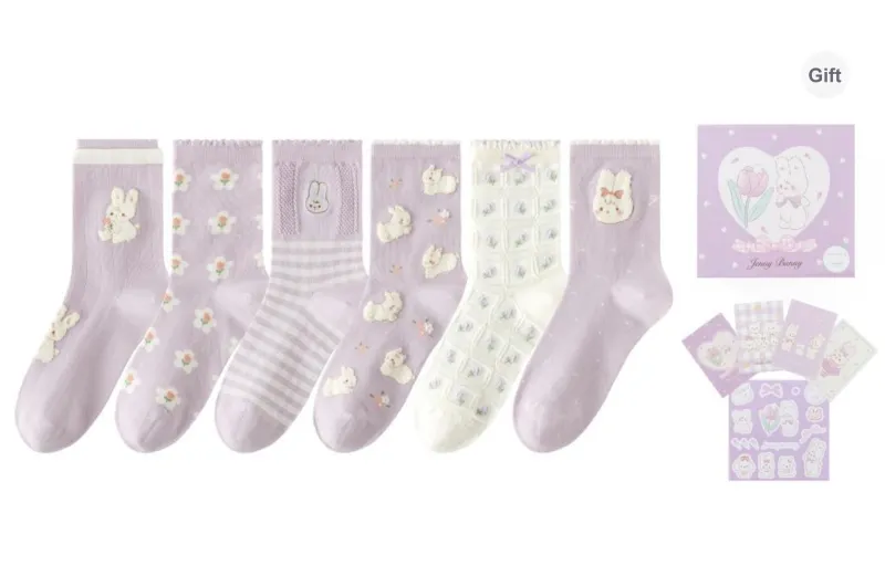 Caramella x Kiki Mid Calf Socks Women's Gift Box Of 6 Doubles-3