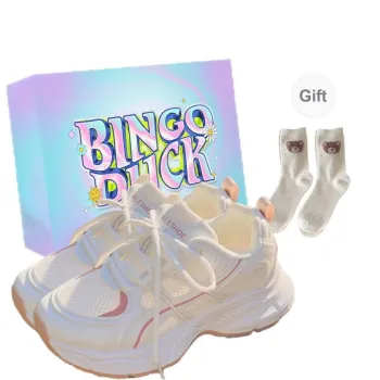 BINGO DUCK Slip Resistant And Breathable Low Top Chunky Sneakers Women's White Pink