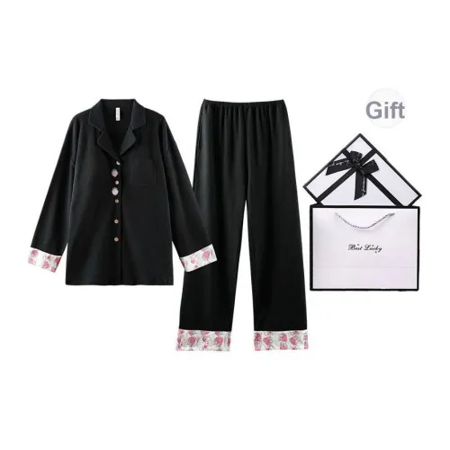 Q'NIANMA Пижамный комплект для женщин элегантный черный в подарочной коробке