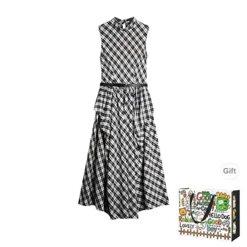 HAPG Sleeveless Dresses Women's Black And White Plaid Shopping Bag