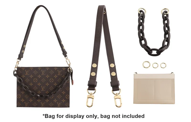 Cow Leather Shoulder Strap Clutch One Shoulder Chain Accessories Bag Strap Unisex Black-2