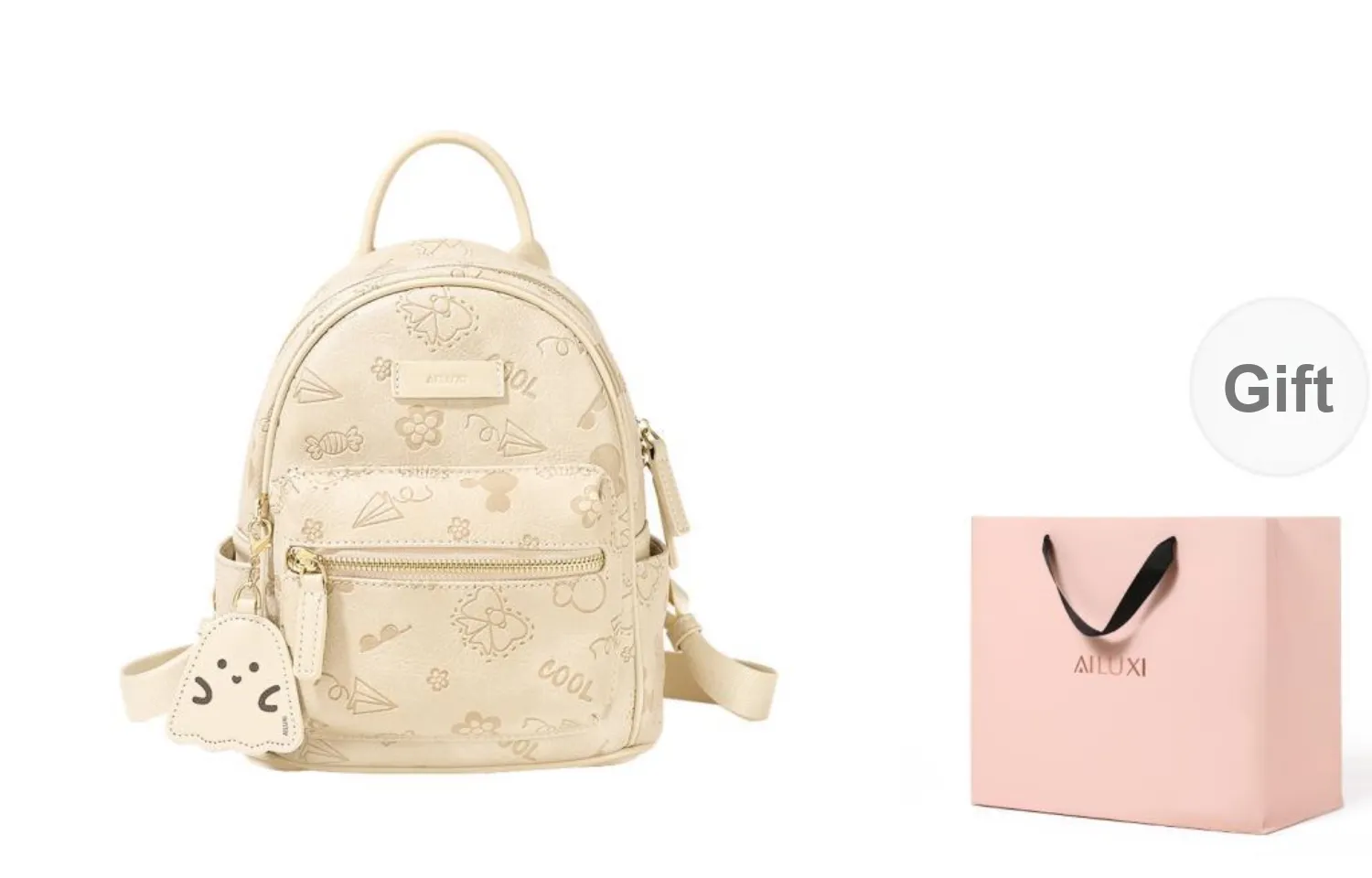 AILUXI PU Fashion Backpack For Middle School High School And University Students Mini Women's Milkshake White