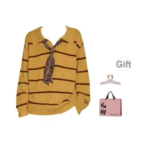 BAIDAIFEI Желтые полоски + Эксклюзивная сумка для покупок + Заколка-краб Женская трикотаж